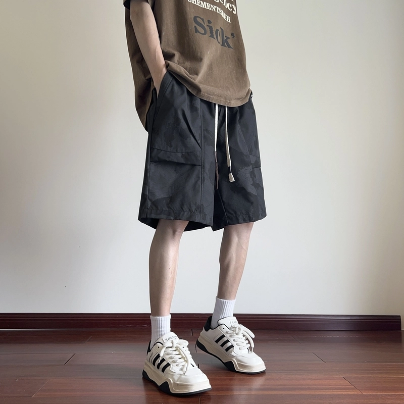 左岸 夏季薄款港风迷彩中裤宽松百搭舒适透气沙滩裤工装风五分裤休闲短裤 男款