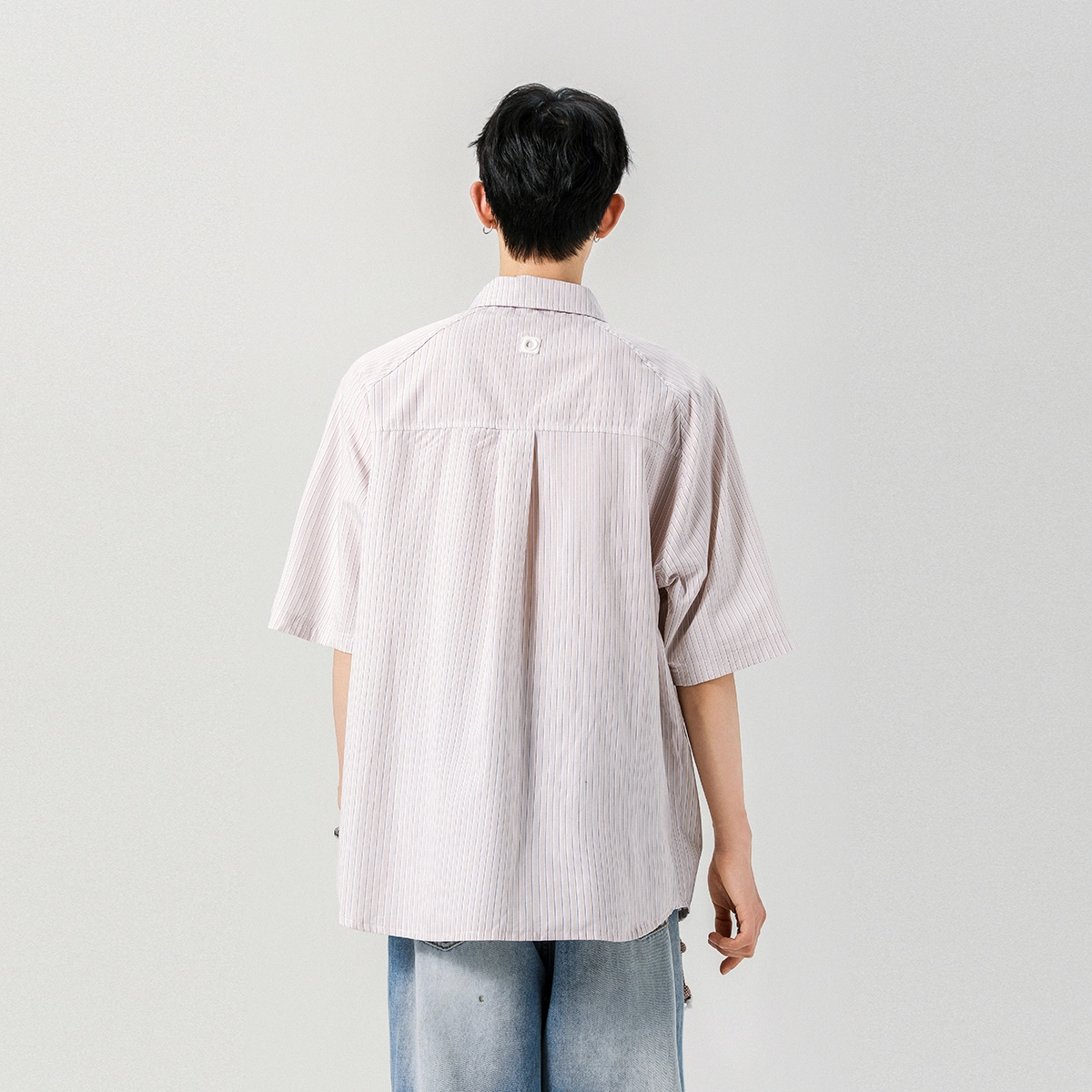 左岸 条纹宽松休闲短袖衬衫 男款