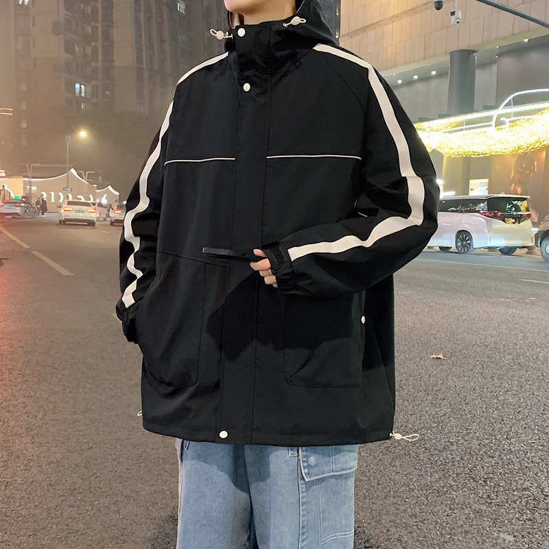 左岸 春秋季百搭设计感撞色拼接连帽潮流上衣宽松休闲舒适防风外套夹克 男款