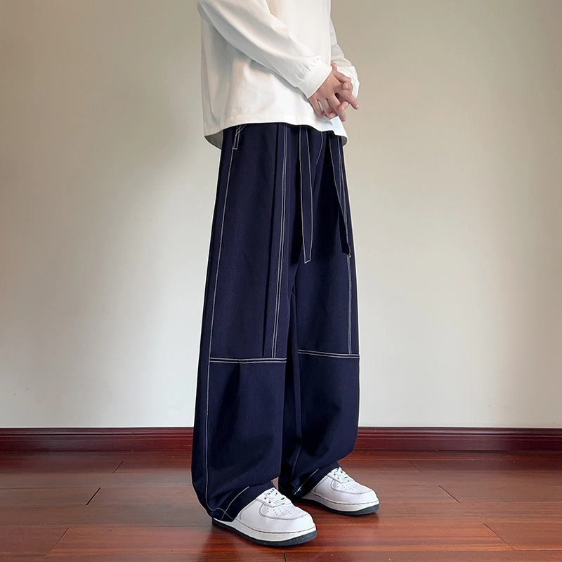 左岸 春秋季青少年港风潮流宽松加肥加大码直筒垂感长裤休闲显高显瘦阔腿裤牛仔裤 男款
