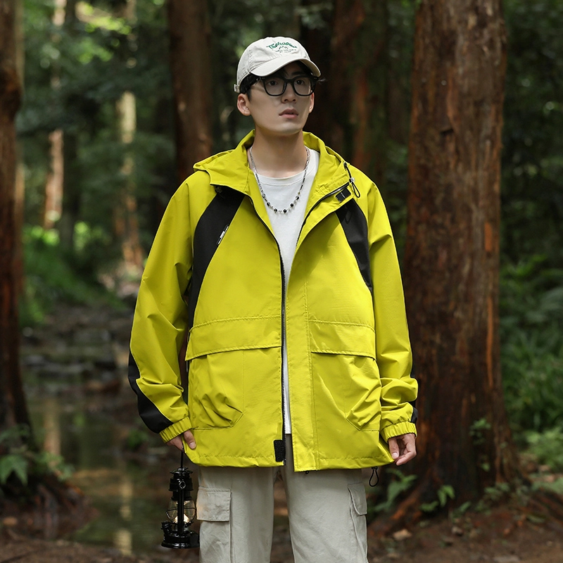 左岸 美式潮牌百搭撞色拼接带帽开衫上衣宽松休闲舒适山系户外防风工装风冲锋外套夹克 男款