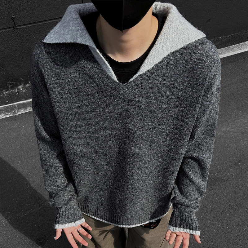 左岸 港风潮牌休闲时尚高级感春秋上衣设计感拼色拼接海军领保暖秋冬内搭打底衫针织衫 男女同款