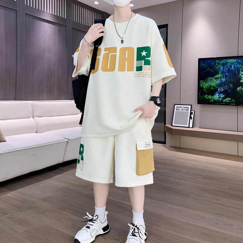 左岸 夏季美式字母时尚日常通勤户外活动宽松舒适透气吸汗潮牌休闲运动套装 男款