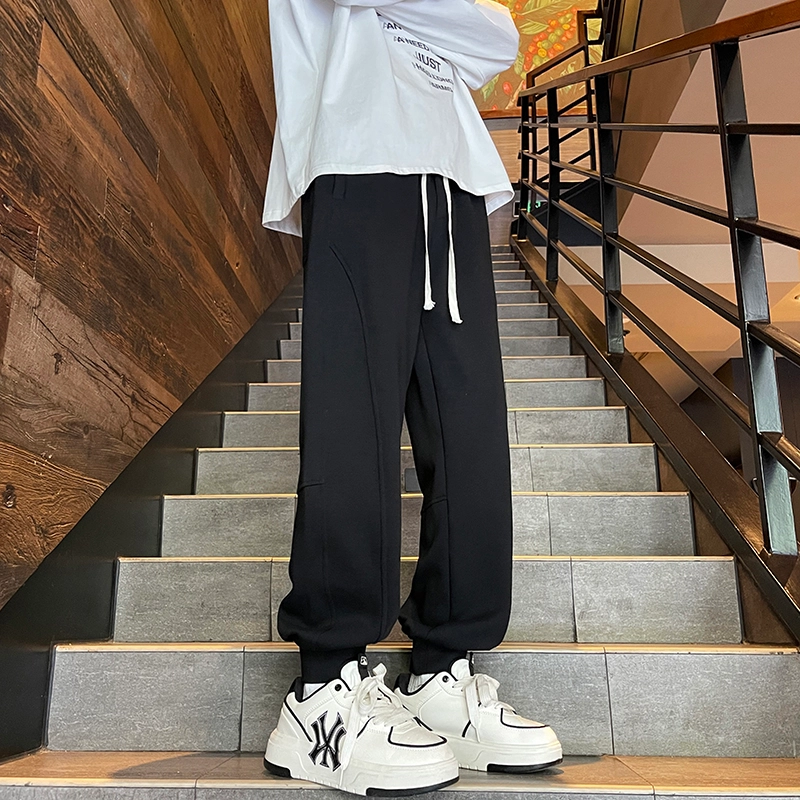 左岸 青少年时尚帅气潮流纯色卫裤哈伦裤加肥加大码长裤宽松柔软舒适轻便束脚裤春秋季休闲裤 男款