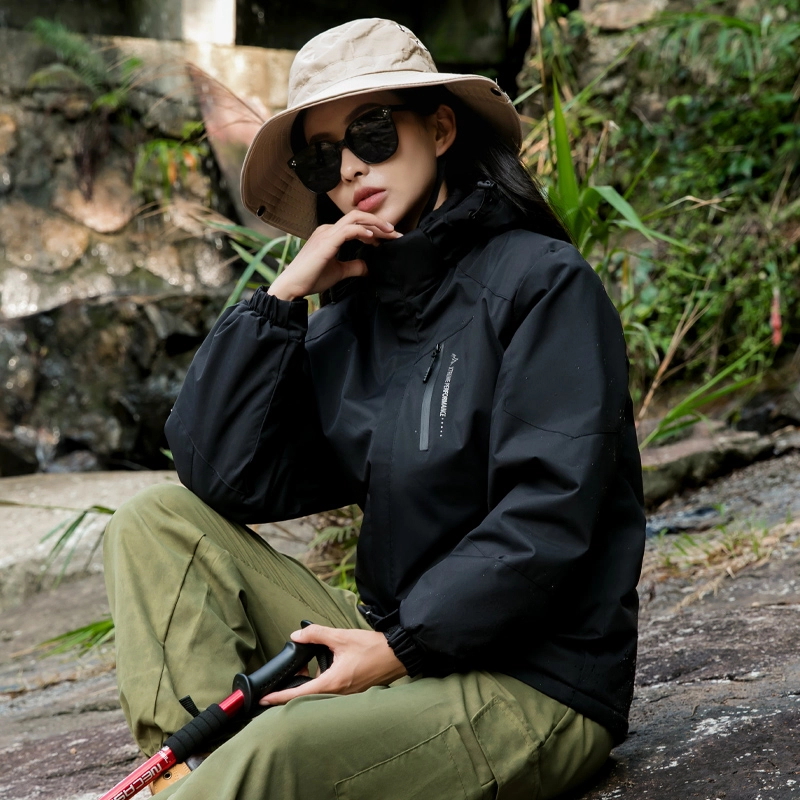 左岸 时尚拼色防风防水连帽可拆卸运动休闲徒步工装登山服简约户外机能恒温蓄热宽松舒适轻便百搭耐用石墨烯保暖加厚夹克外套棉服 女款