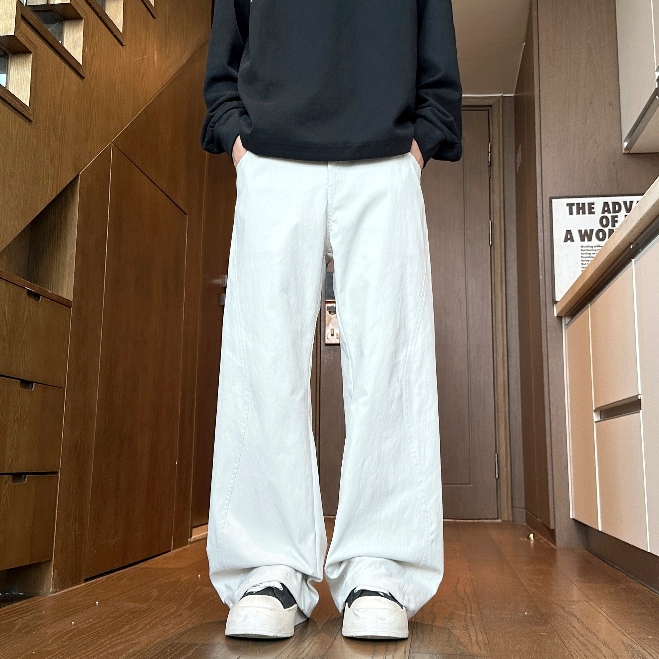 左岸 美式高街潮流百搭纯色宽松直筒长裤柔软舒适轻便透气显瘦阔腿裤春秋季休闲裤 男款