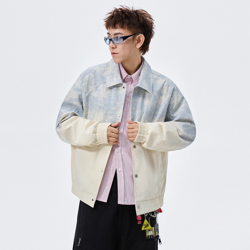 左岸 春秋季港风时尚潮牌渐变扎染百搭开衫上衣加肥加大码休闲宽松舒适防风翻领外套夹克 男款
