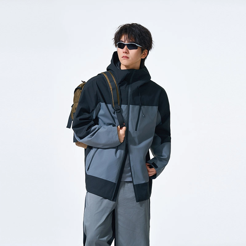 左岸 【机能风】男款工装拼色冲锋衣美式连帽保暖登山服防风防水单冲透气夹克 男女同款