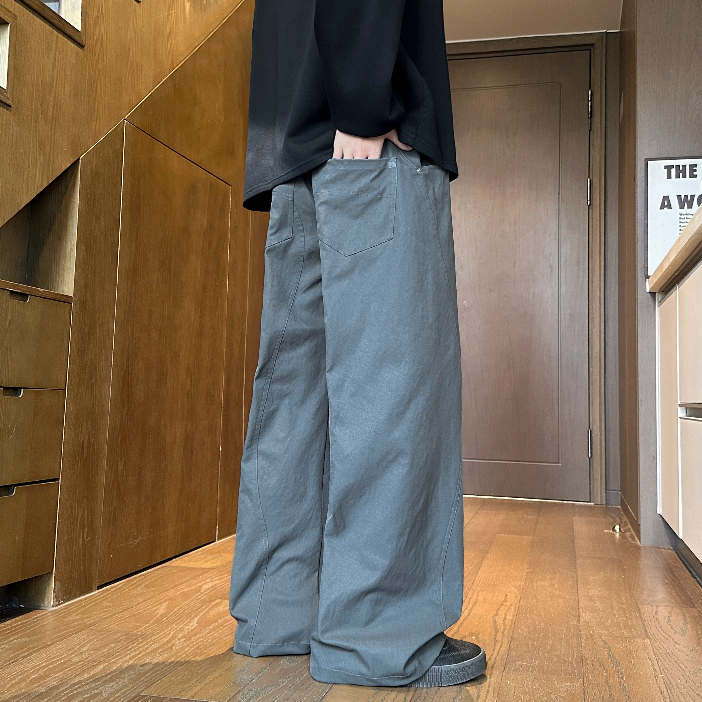 左岸 美式高街潮流百搭纯色宽松直筒长裤柔软舒适轻便透气显瘦阔腿裤春秋季休闲裤 男款