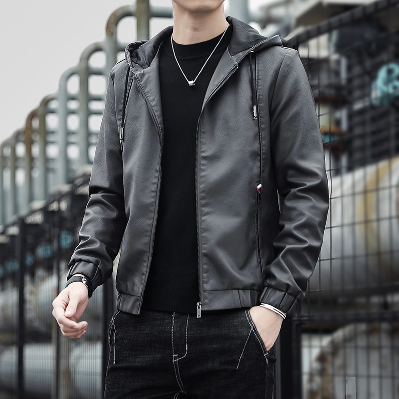 左岸 港风潮牌青年潮流男士修身连帽外套加厚简约酷帅时尚休闲百搭个性舒适耐用保暖皮衣 男款