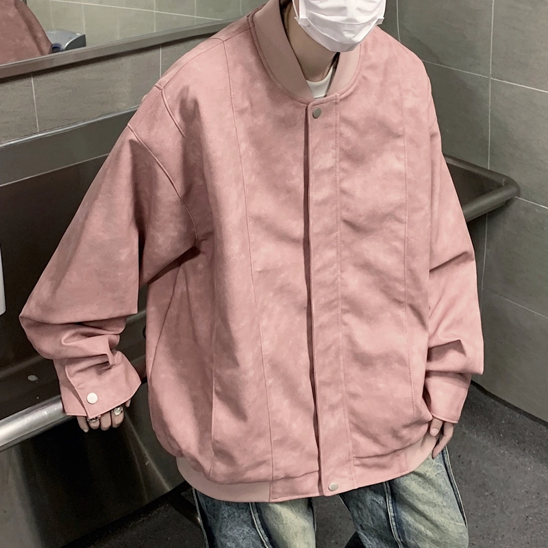 左岸 美式复古高街时尚潮牌百搭扎染印花拉链开衫棒球领上衣休闲宽松舒适春秋季防风夹克外套皮衣 男款