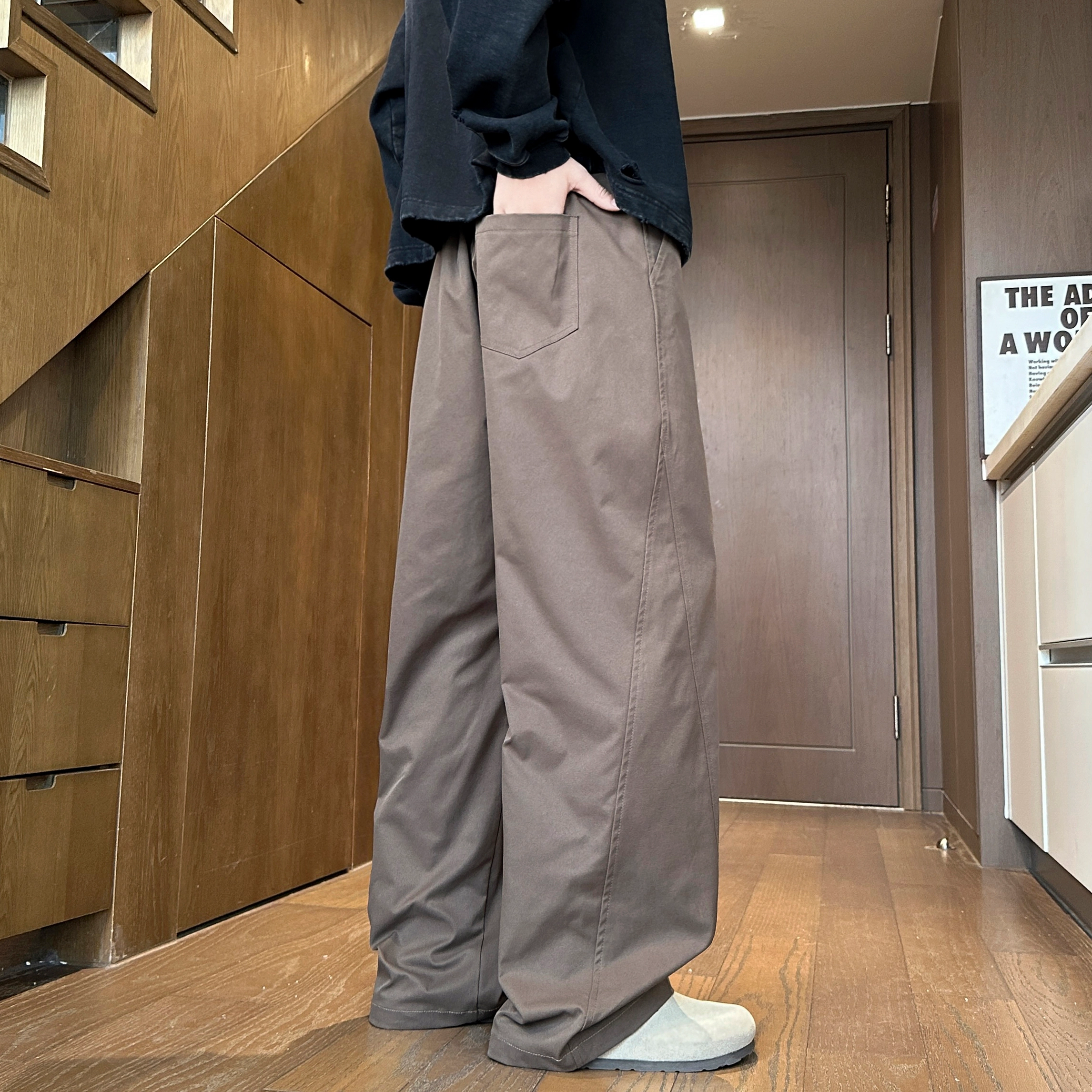 左岸 美式高街潮流百搭纯色宽松显瘦直筒长裤柔软舒适轻便透气阔腿裤春秋季休闲裤 男款