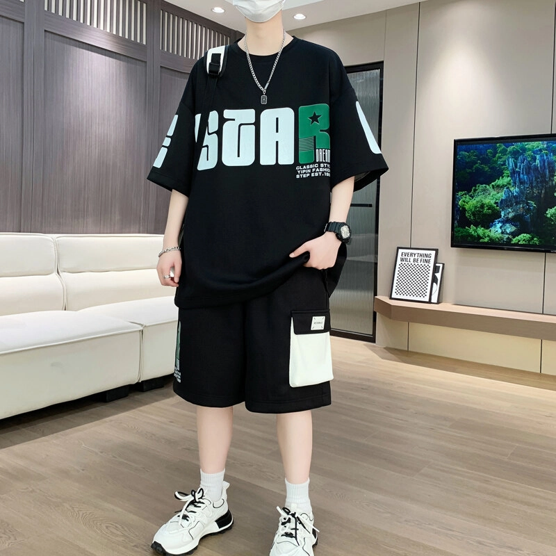左岸 夏季美式字母时尚日常通勤户外活动宽松舒适透气吸汗潮牌休闲运动套装 男款