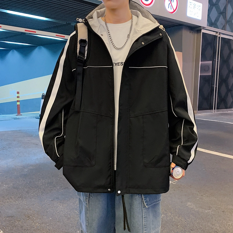 左岸 春秋季百搭设计感撞色拼接连帽潮流上衣宽松休闲舒适防风外套夹克 男款