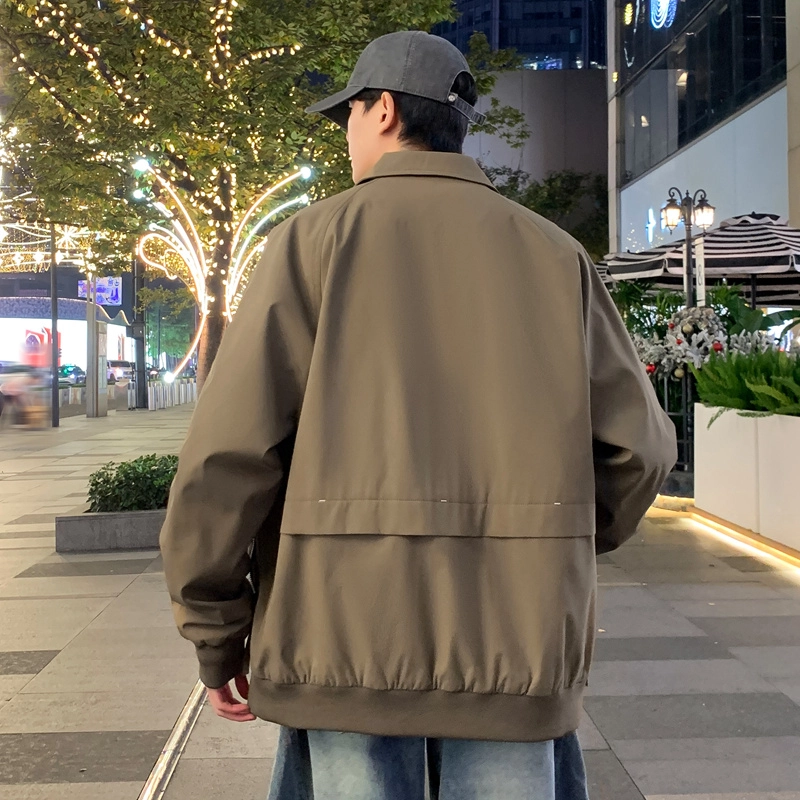 左岸 港风时尚潮牌百搭纯色开衫翻领上衣休闲宽松舒适春秋季防风外套夹克 男款
