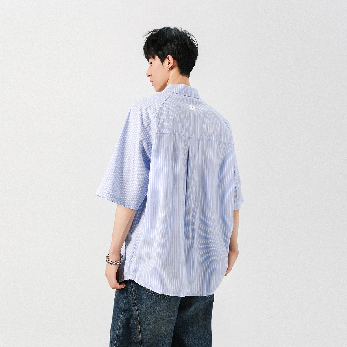 左岸 条纹宽松休闲短袖衬衫 男款