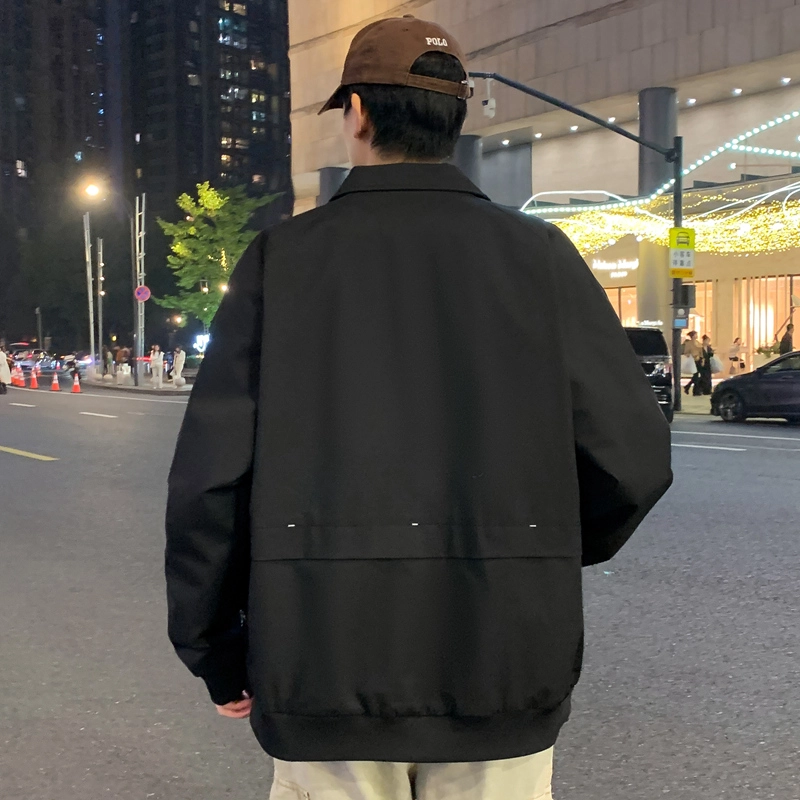 左岸 港风时尚潮牌百搭纯色开衫翻领上衣休闲宽松舒适春秋季防风外套夹克 男款