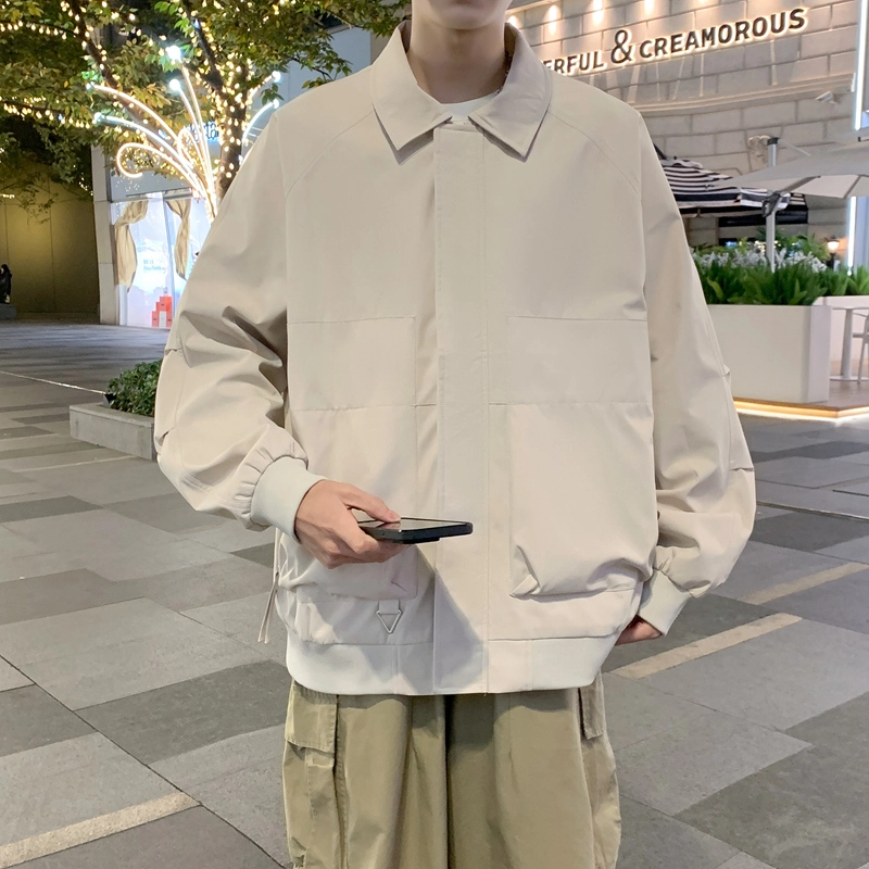 左岸 港风时尚潮牌百搭纯色开衫翻领上衣休闲宽松舒适春秋季防风外套夹克 男款