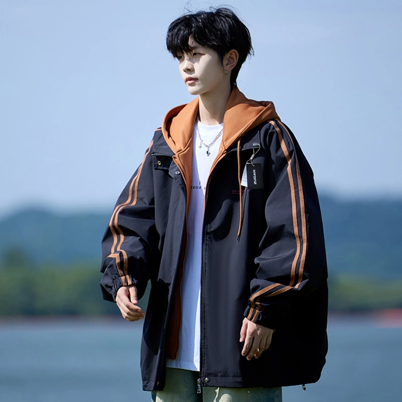 左岸 假两件外套男春秋季防风保暖上衣潮流宽松休闲衣服青少年户外大码夹克 男款