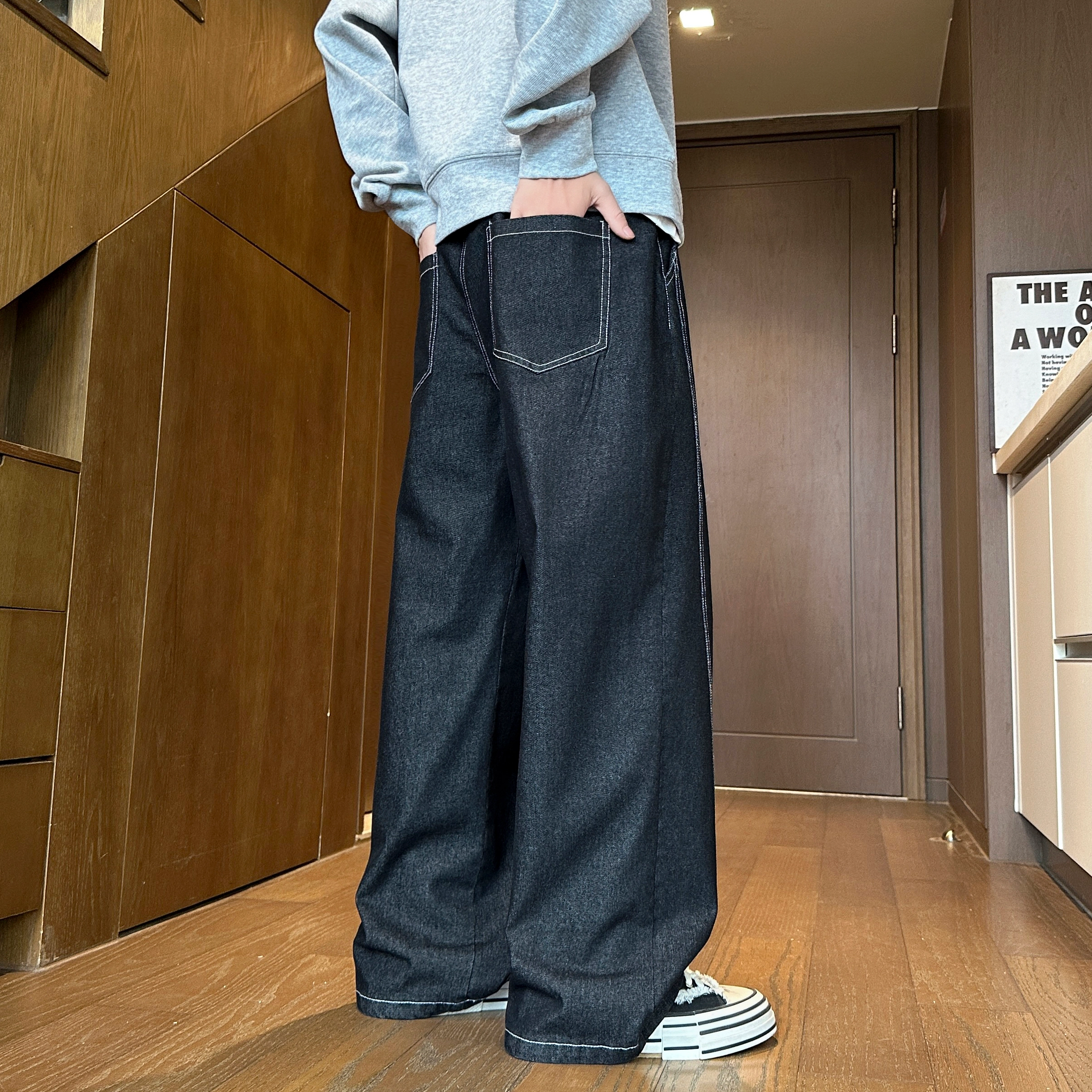 左岸 美式高街潮流百搭纯色宽松直筒长裤柔软舒适轻便透气显瘦阔腿裤春秋季休闲裤牛仔裤 男款