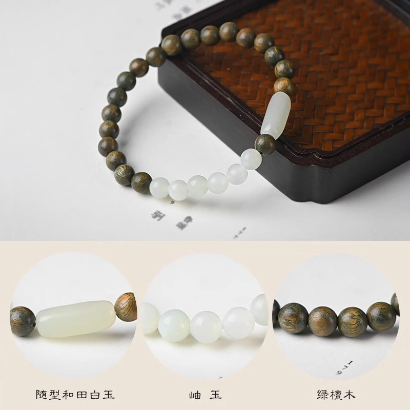 芳缘小傅 文玩佛珠转运珠新中式国风纳福有钱花串珠 高级感气质森系小众#好运 绿檀 木作手串 男女同款情侣款