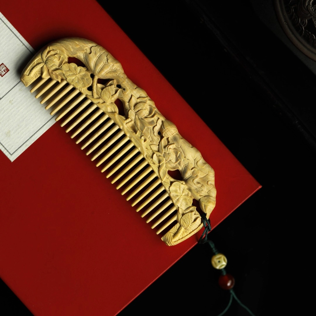 【夏荷】 芳缘小傅 招财纳福复古国风高品质高档木质长发专用养发防脱静电家用大号加厚梳子 黄杨木 木梳 女款