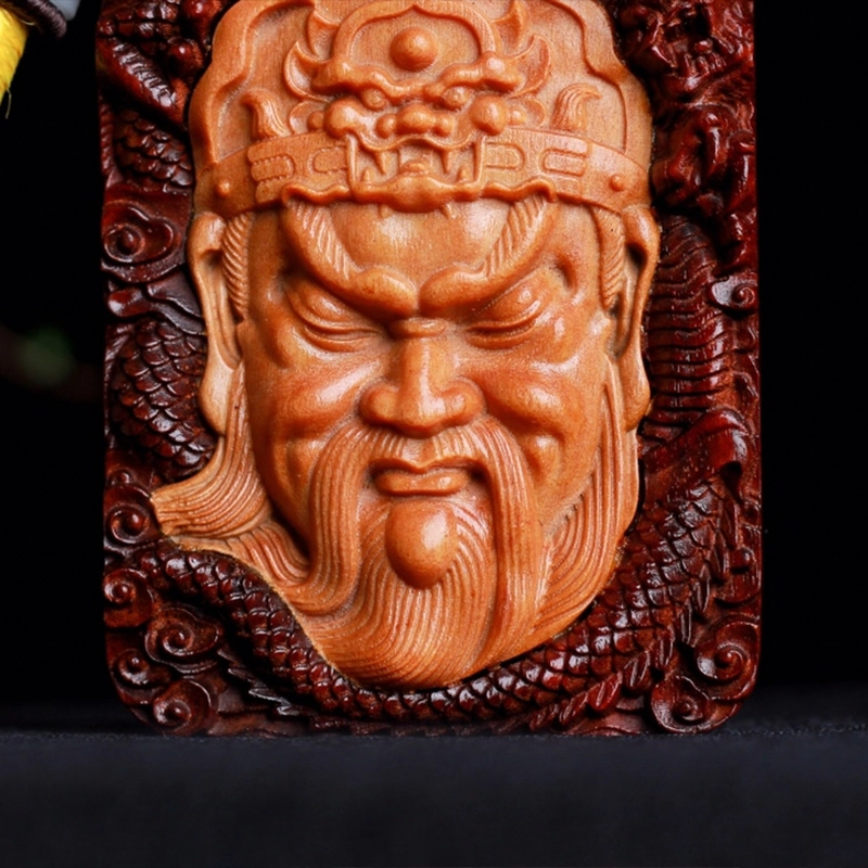 芳缘小傅 关公四六牌龙牌车挂方牌义薄云天关二爷武财神 紫檀属 木作吊坠 男女同款情侣款