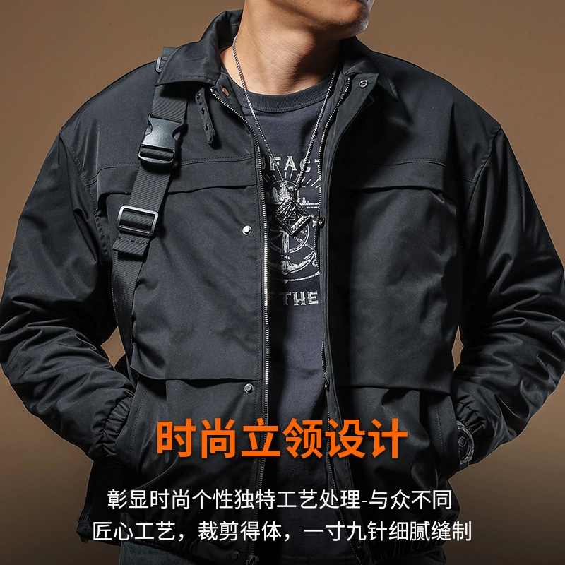 季言 翻领休闲纯色工装夹克外套 男款 灰色