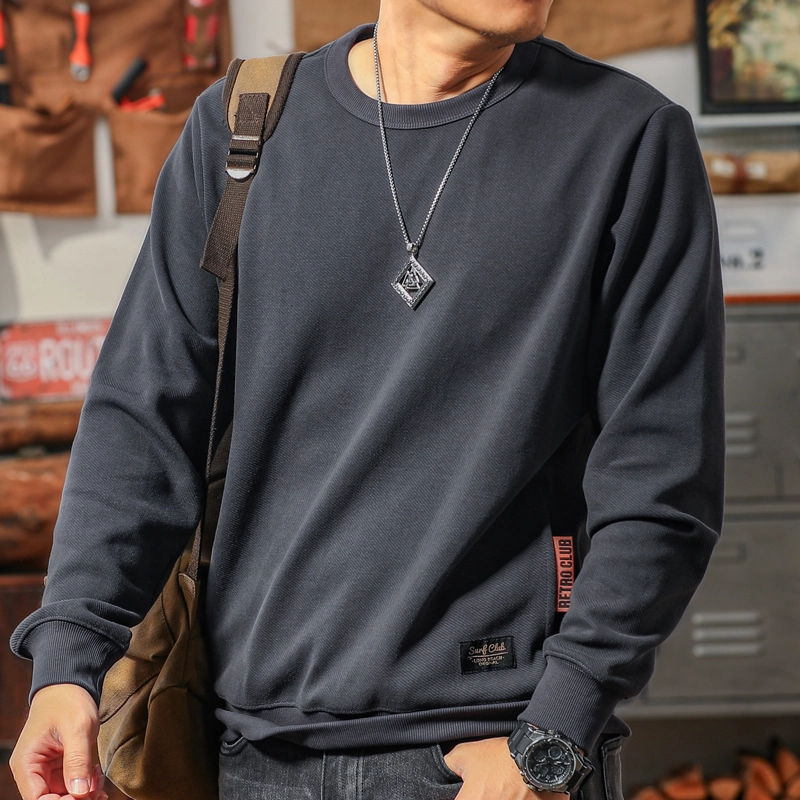 季言 重磅圆领美式复古纯色卫衣 男款