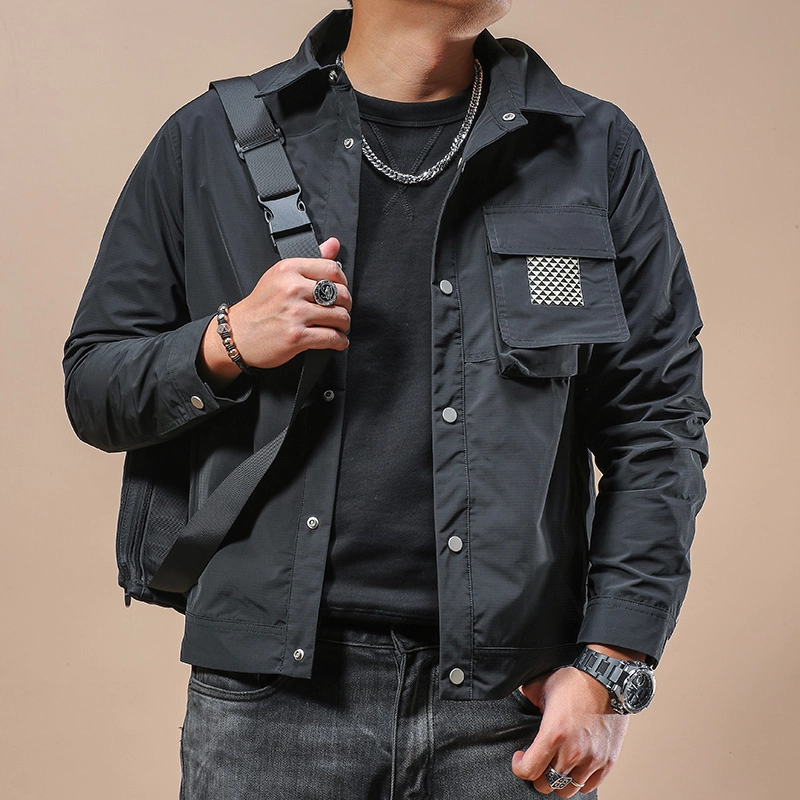 季言 舒适翻领单排扣夹克外套 男款 黑色