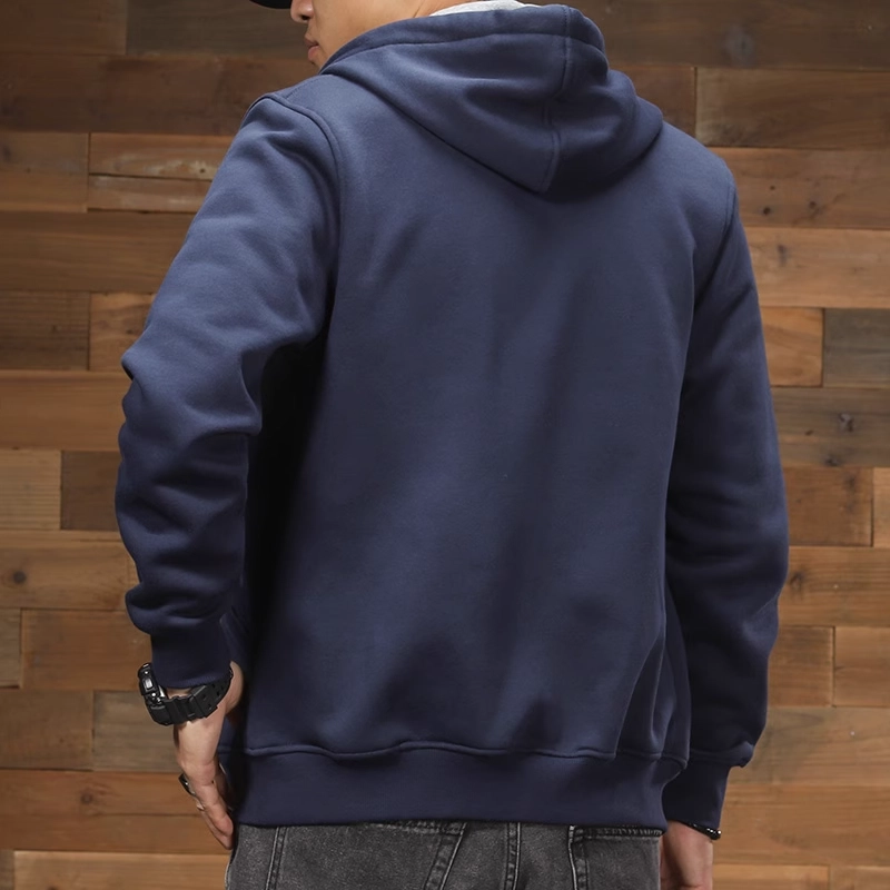 季言 纯色连帽加绒舒适保暖卫衣 男款 藏蓝色