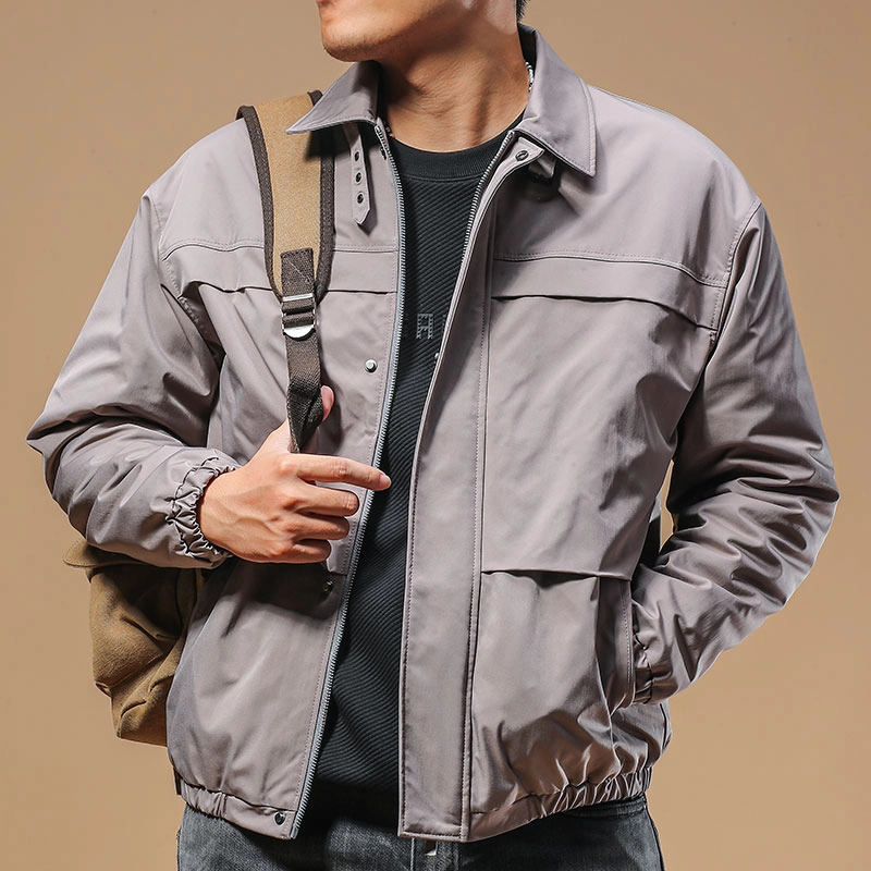 季言 翻领休闲纯色工装夹克外套 男款 灰色