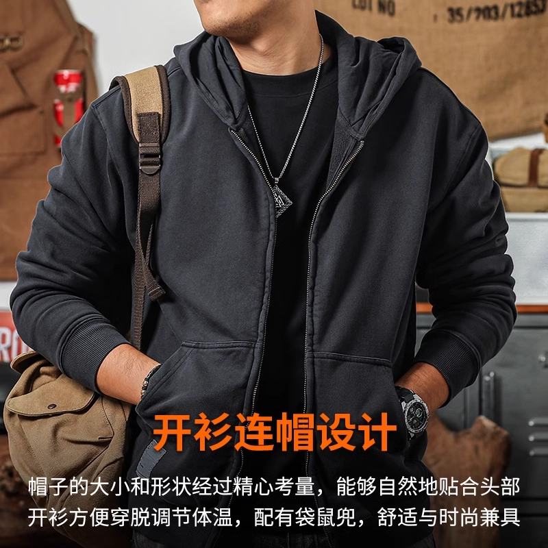 季言 重磅复古连帽加厚休闲卫衣 男款