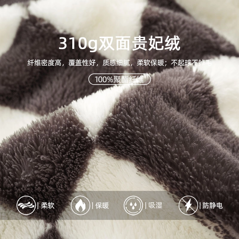 浪莎 双面贵妃绒男女款睡衣冬季加绒加厚保暖舒适韩版翻格子图案领家居服套装韩版简约宽松可外穿 家居套装 情侣款 黑灰色/棕色