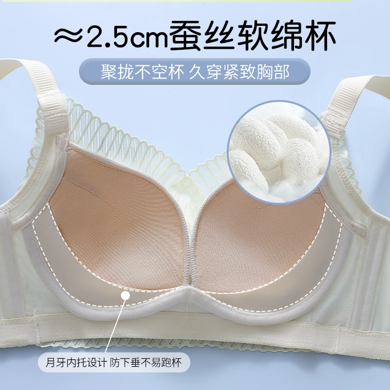 浪莎 调整型聚拢收副乳防下垂上托显大无钢圈性感蕾丝文胸 女款 灰色