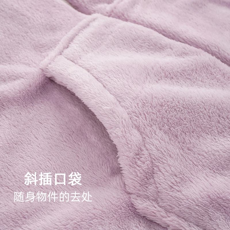 浪莎 双面贵妃绒男女款纯色睡衣冬季加绒加厚法兰绒连帽抽绳拉链 休闲舒适可外穿 家居 套装 情侣款 岩灰色浅紫色