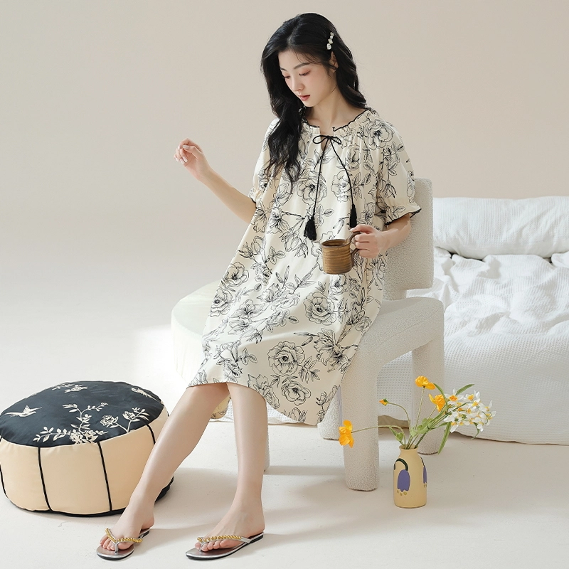 浪莎 宽松印花抗菌除螨舒适亲肤休闲短袖睡裙 女款 花色