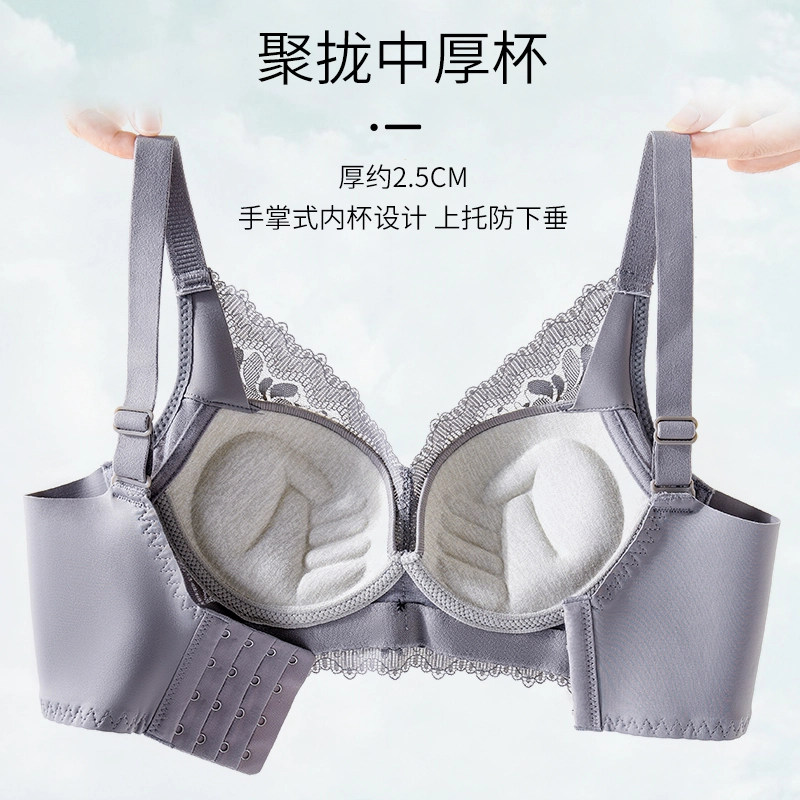 浪莎  女士纯色蕾丝聚拢收副乳防下垂无钢圈舒适透气无痕小胸显大平胸专用防下垂文胸罩杯内衣 女款