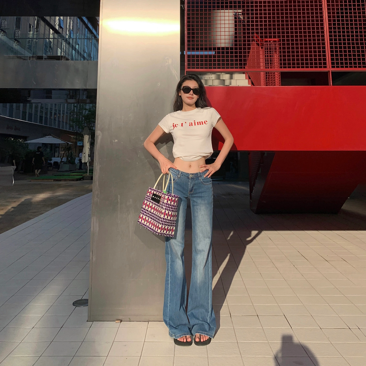 玫丝朵 美式复古辣妹低腰做旧喇叭牛仔裤 女款