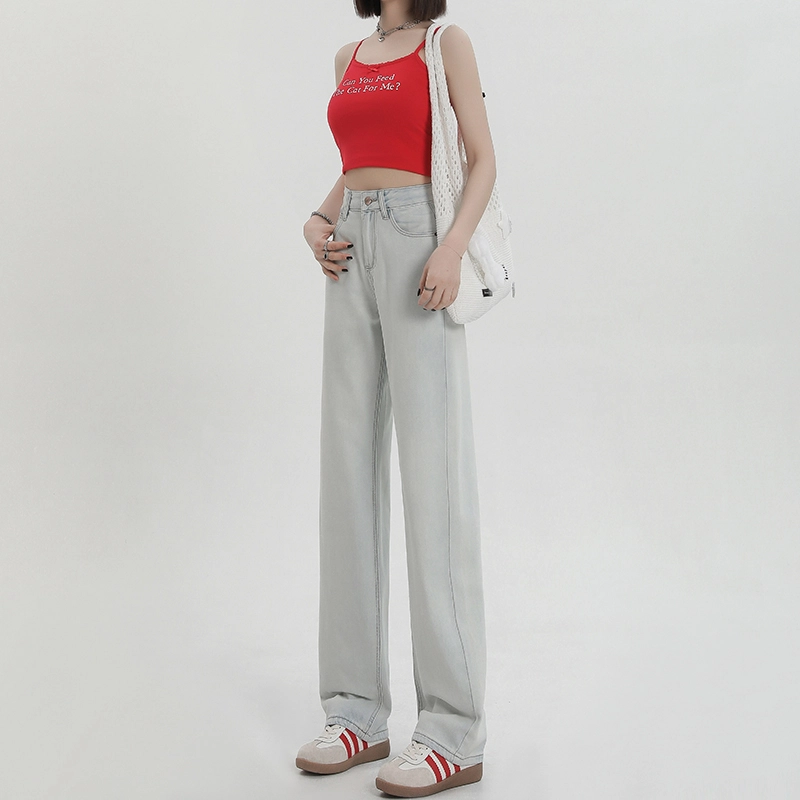 玫丝朵 复古时尚简约百搭高腰阔腿拖地牛仔裤 女款