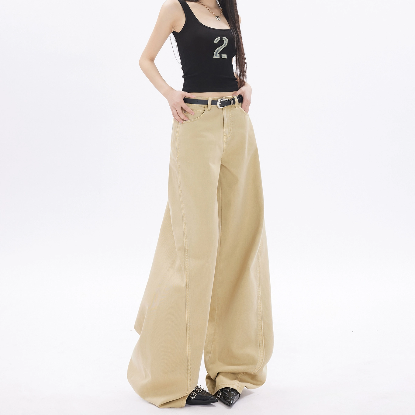 玫丝朵 美式复古休闲百搭宽松直筒牛仔裤 女款