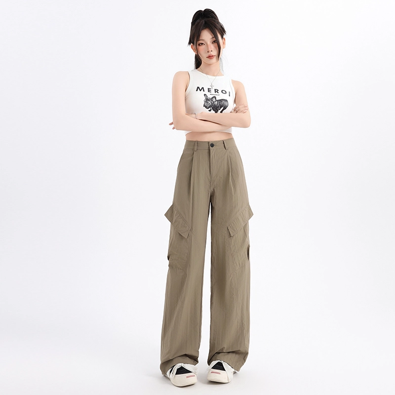 玫丝朵 美式复古街头夏季多巴胺高腰垂感宽松阔腿休闲裤 女款