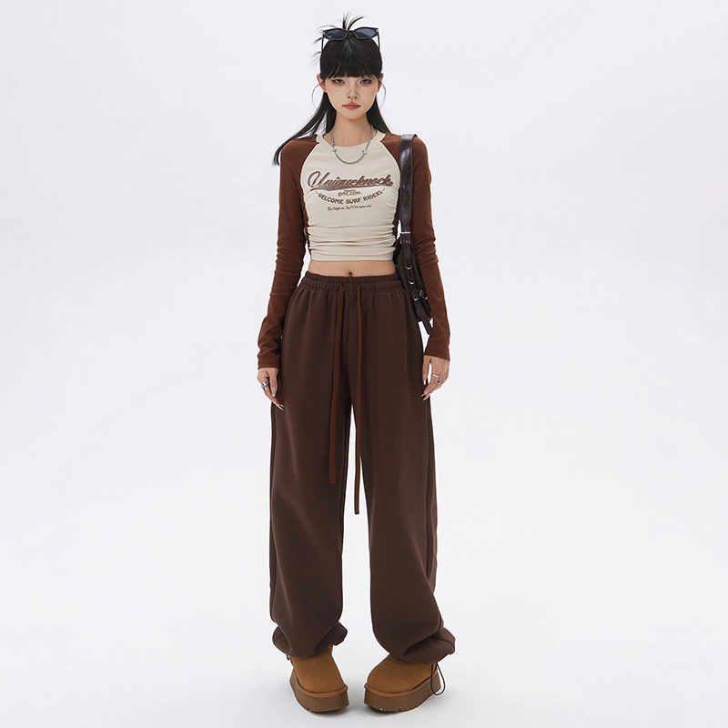 玫丝朵 经典美式复古宽松阔腿高腰百搭束脚抽绳运动休闲裤 女款
