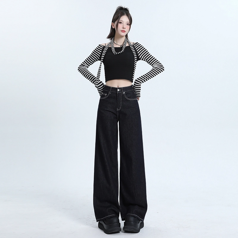 玫丝朵 美式复古直筒高腰宽松牛仔裤 女款
