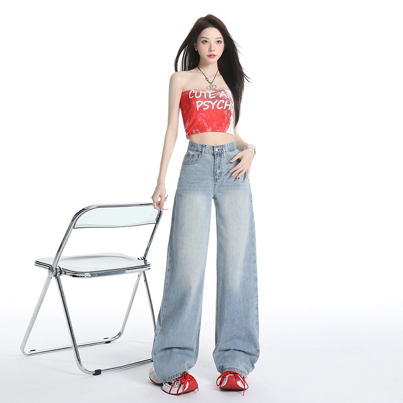 玫丝朵 美式复古直筒高腰宽松牛仔裤 女款