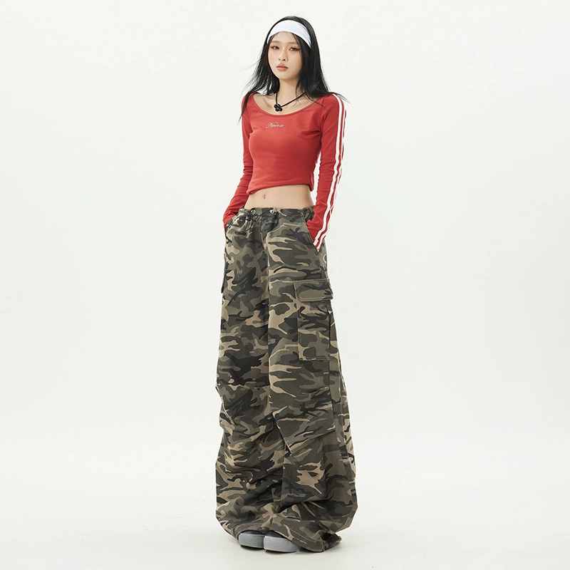 玫丝朵 美式复古口袋工装高街时尚百搭抽绳休闲裤 女款 迷彩