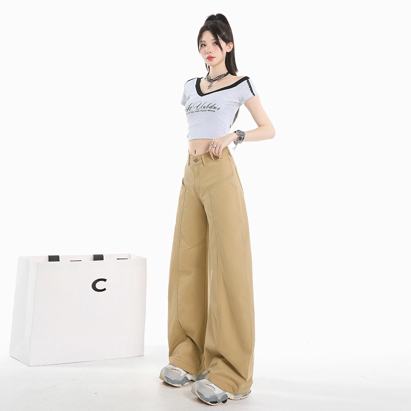 玫丝朵 美式复古高腰宽松弯刀直筒百搭阔腿牛仔裤 女款