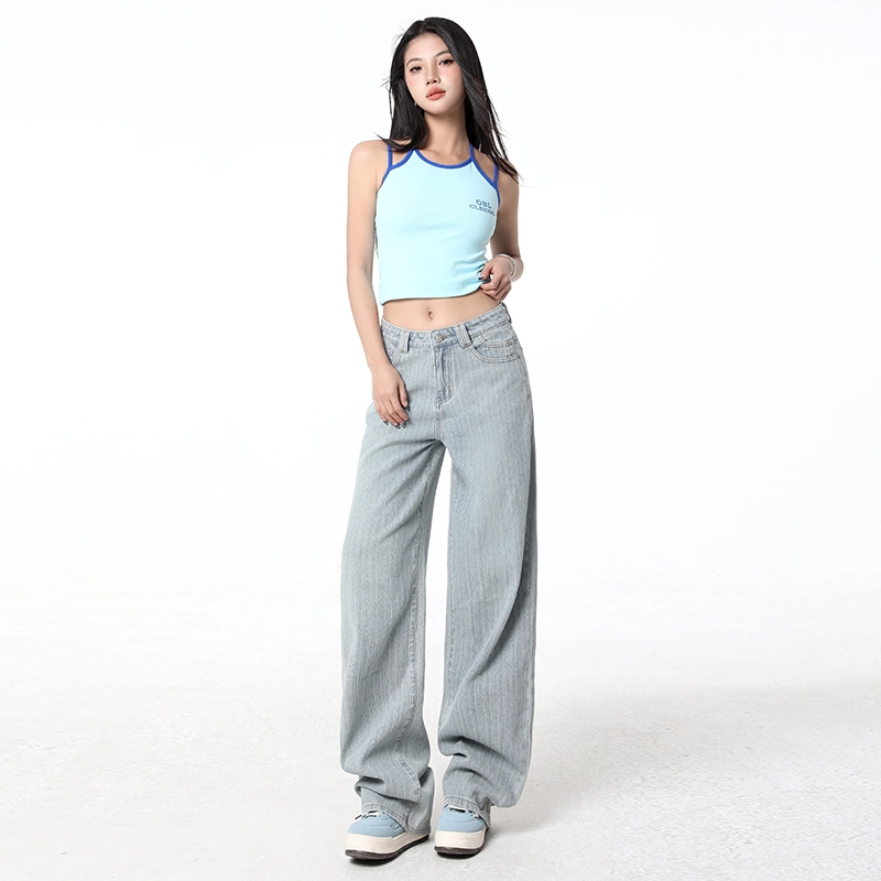 玫丝朵 经典复古宽松百搭阔腿设计牛仔裤 女款