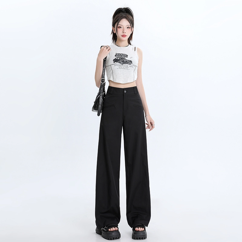 玫丝朵 简约纯色高腰宽松直筒垂感阔腿休闲裤 女款