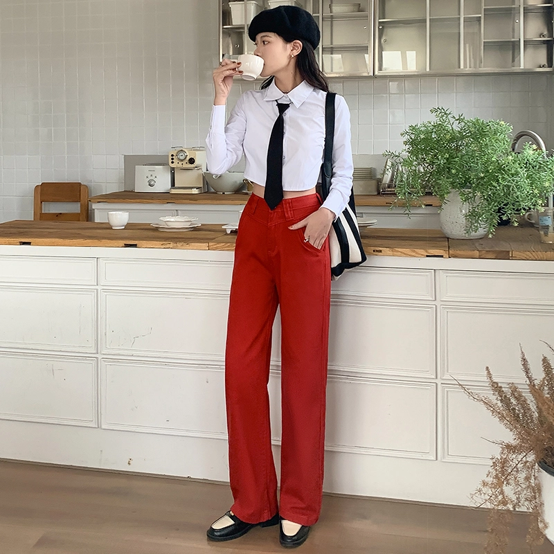 玫丝朵 美式复古高腰宽松学院风直筒牛仔裤 女款